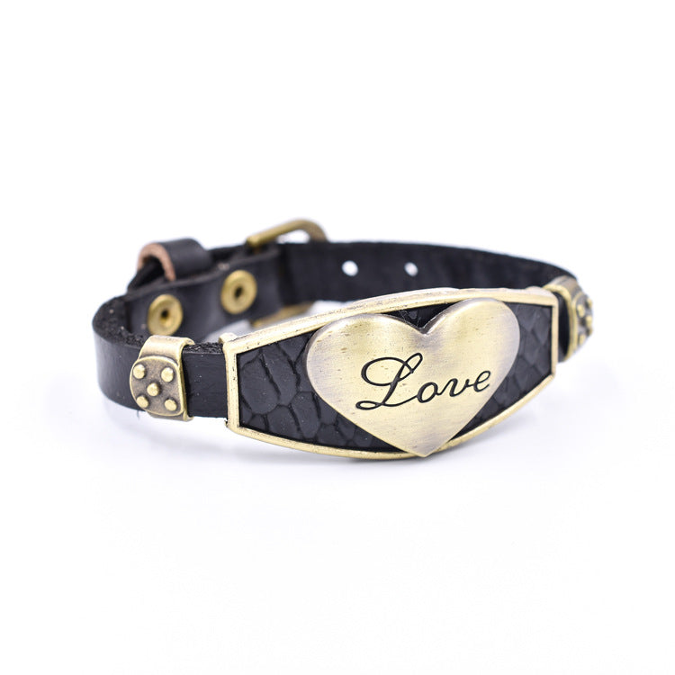 Wholesale Love Letter Style Alloy Leather Bracelet