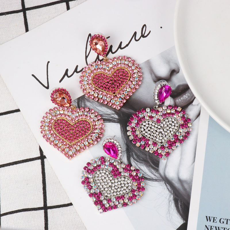 Wholesale Valentine's Day Colored Diamond Heart Alloy Earrings