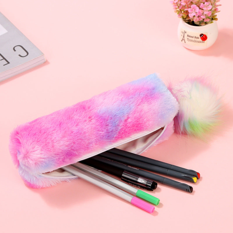 Wholesale Rainbow Color Plush Pencil Case