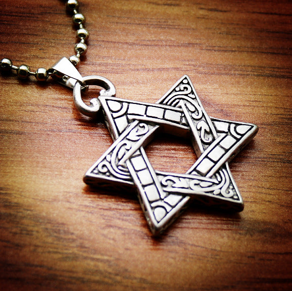 Wholesale Vintage six-pointed star stainless steel necklace