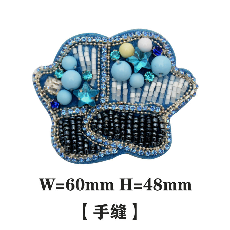 Wholesale Handmade Beaded Blue Series Embroidered Cloth Patch Hat Clothes Decoration FS