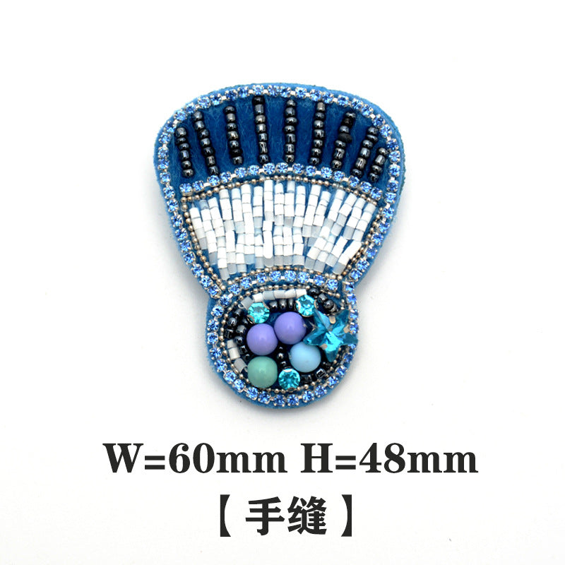 Wholesale Handmade Beaded Blue Series Embroidered Cloth Patch Hat Clothes Decoration FS