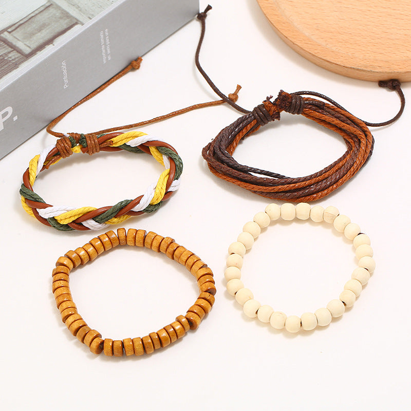 Wholesale Vintage Handwoven Diy Four-piece Set of Cowhide Bracelets