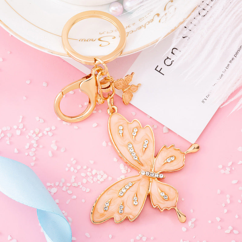 Wholesale Creative Diamond Inlaid Butterfly Metal Keychains