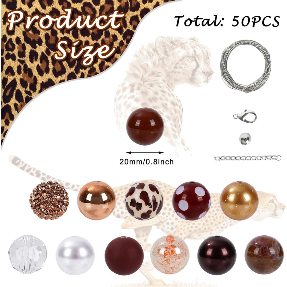 Wholesale Whaline 50Pcs Chunky Bubblegum Beads 20mm Brown White Cow Beads 12 Styles Mixed Chocolate Milk Beads Set Spacer Bead Chunky Beads Jumbo Plastic Beads for DIY Jewelry Making