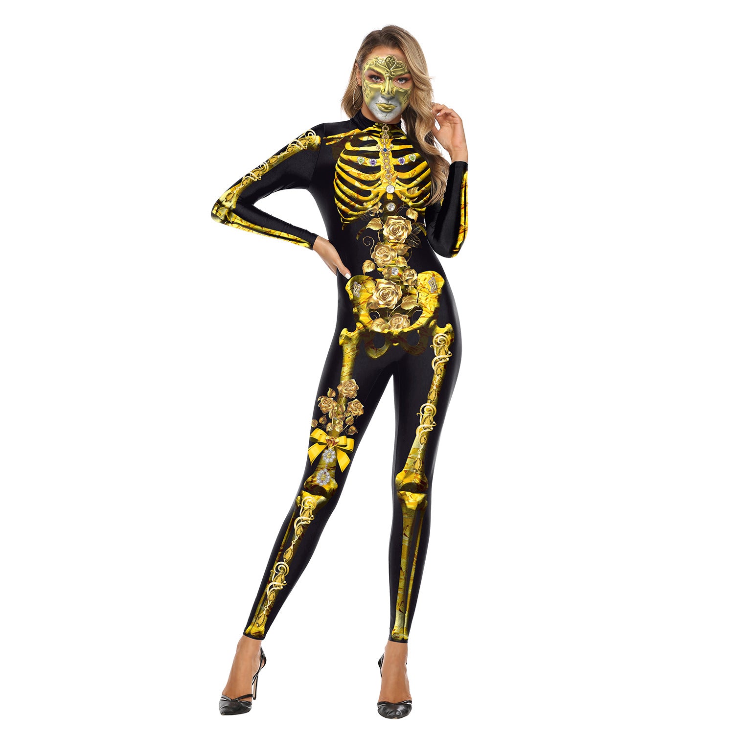 Wholesale Halloween 3D horror skeleton print jumpsuit