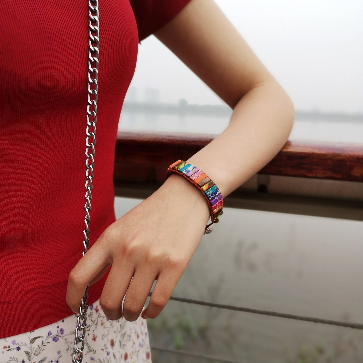 Wholesale Stone Beads Handwoven Slipknot Bracelet