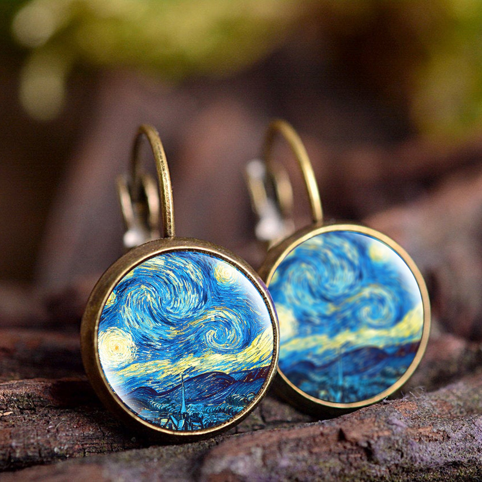 Wholesale wish Foreign Trade Explosions Hot Van Gogh's Painting Time Gem Earrings