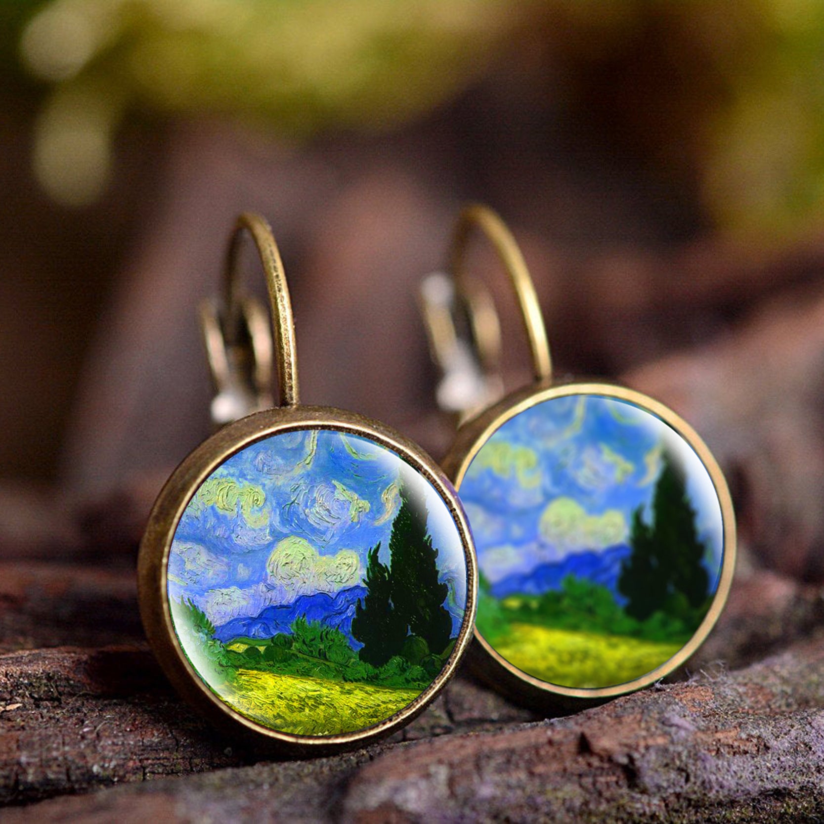 Wholesale wish Foreign Trade Explosions Hot Van Gogh's Painting Time Gem Earrings
