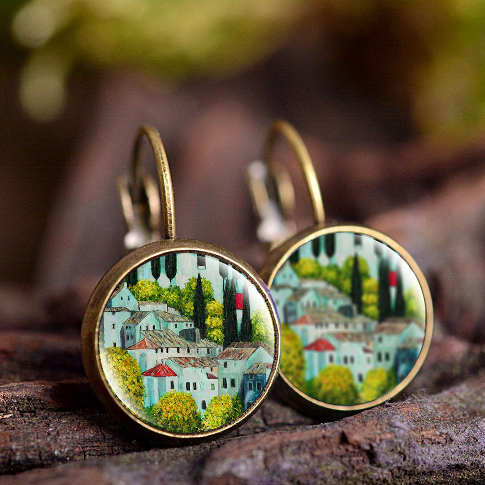 Wholesale wish Foreign Trade Explosions Hot Van Gogh's Painting Time Gem Earrings