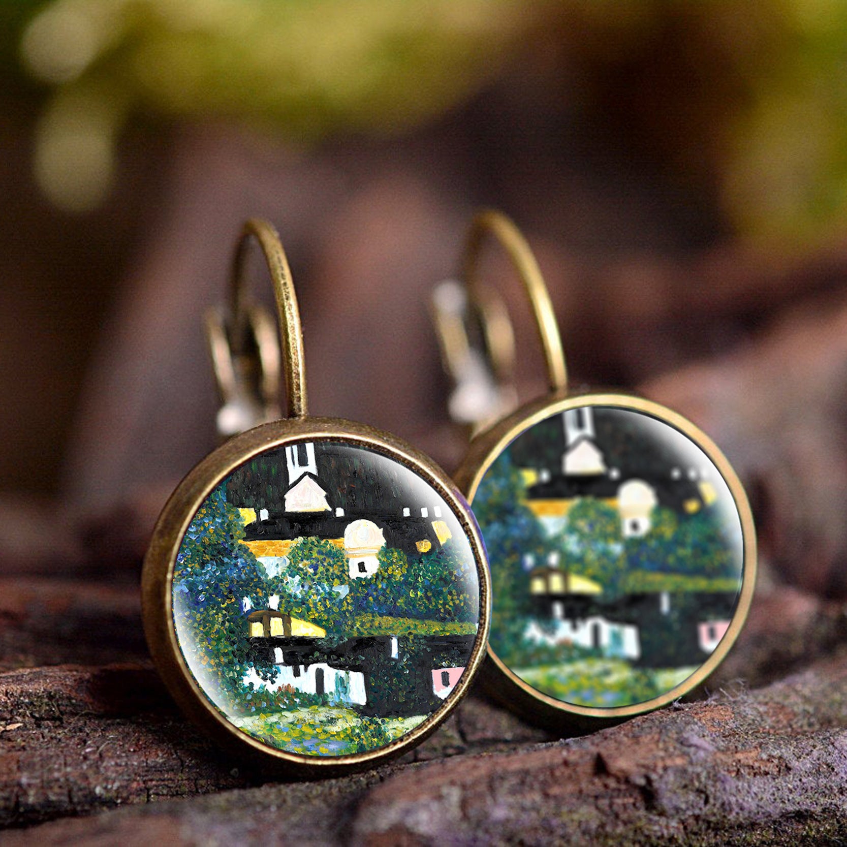 Wholesale wish Foreign Trade Explosions Hot Van Gogh's Painting Time Gem Earrings