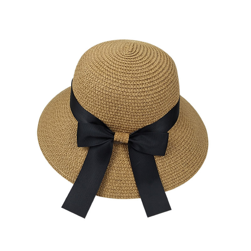 Wholesale Summer Ribbon Bow Ladies Straw Hats Foldable Beach Hats