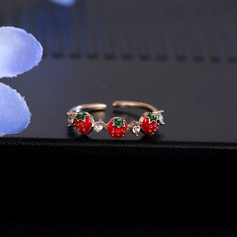 Wholesale Cute Red Strawberry Ring with Diamond