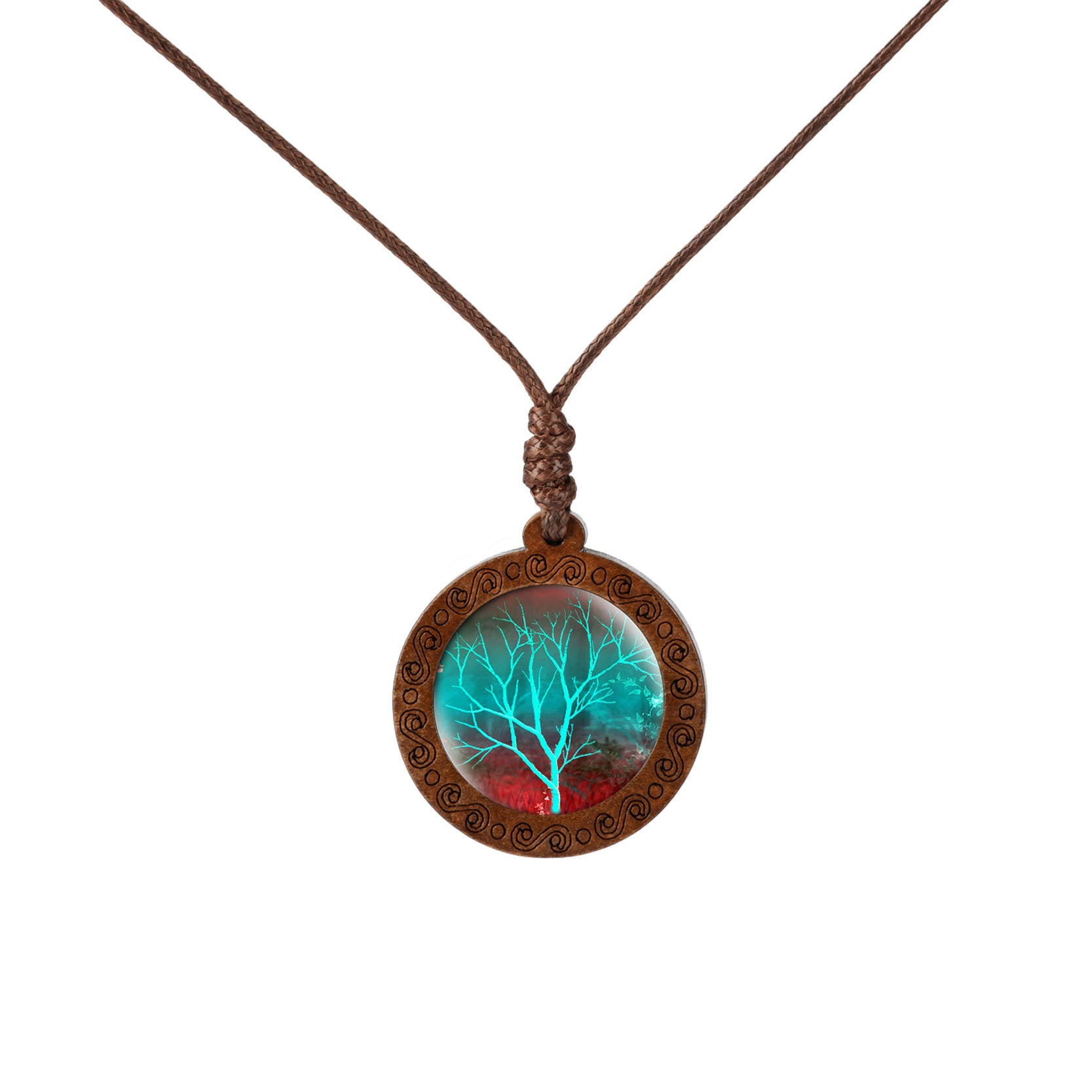 Wholesale Wood Tree of Life Time Gemstone Glass Pendant Necklace