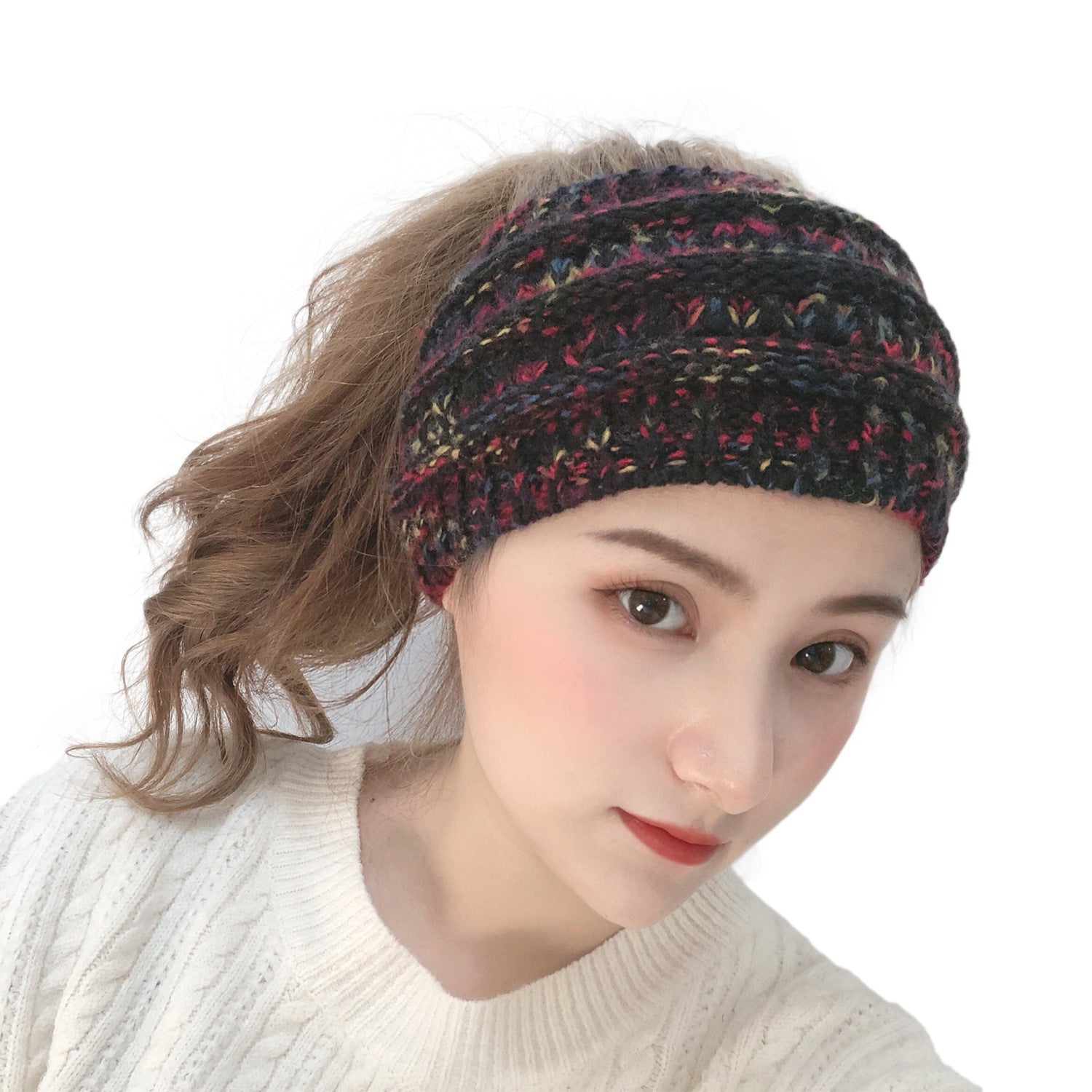 Wholesale Colorful Dot Knitted Ponytail Widened Hollow Top Wool Hat