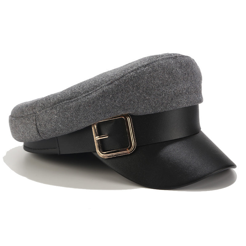 Wholesale Autumn Winter PU All-match Navy Cap