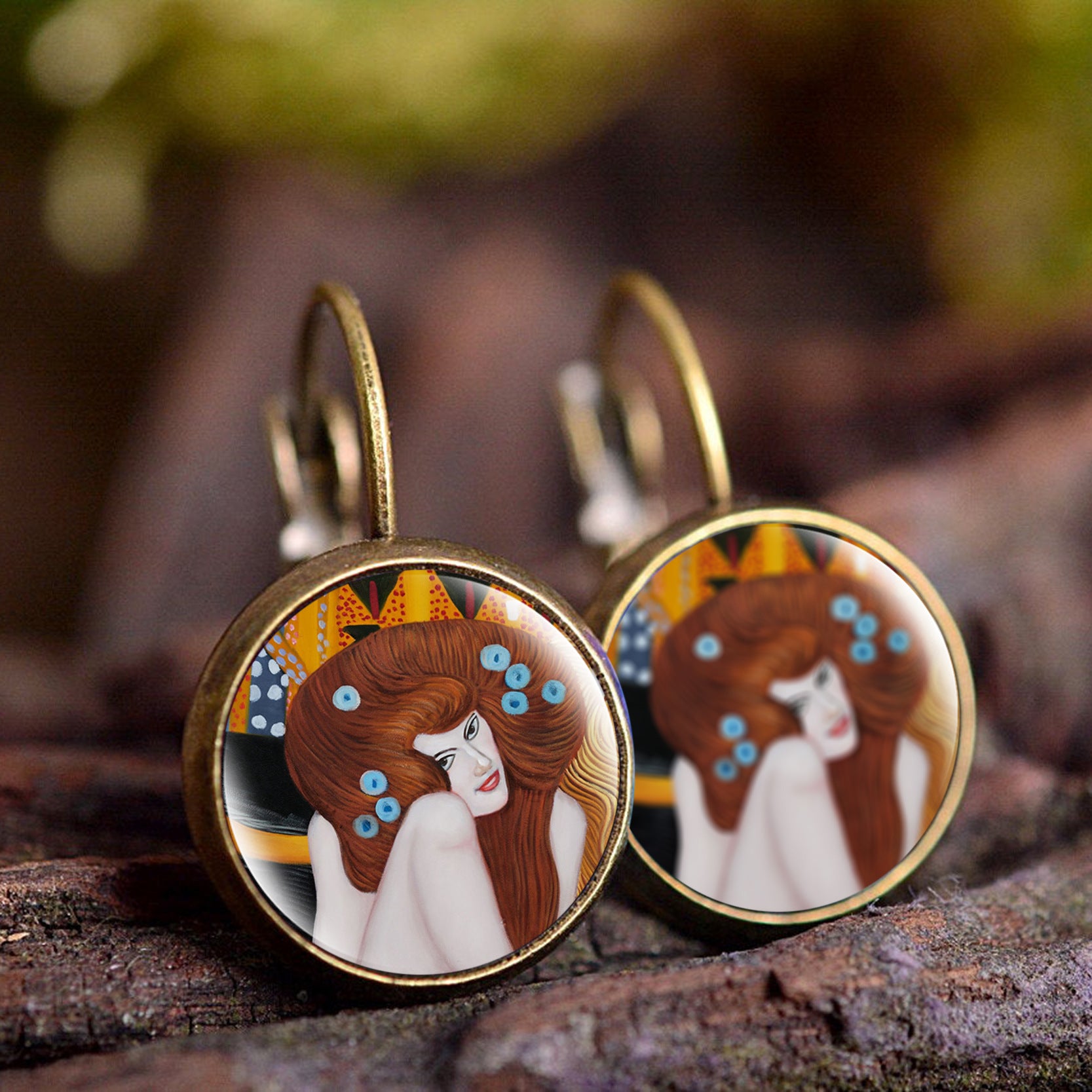 Wholesale wish Foreign Trade Explosions Hot Van Gogh's Painting Time Gem Earrings