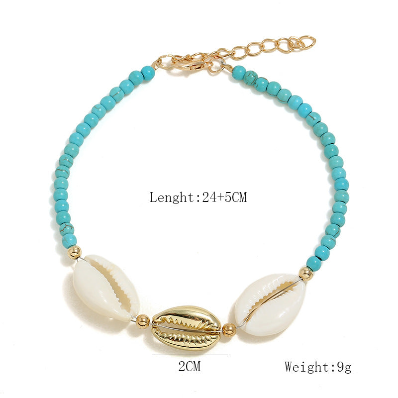 Wholesale Shell Mix Anklet Hand-woven Turquoise Wood Bead Anklet