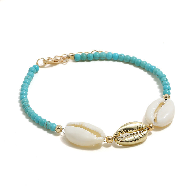 Wholesale Shell Mix Anklet Hand-woven Turquoise Wood Bead Anklet