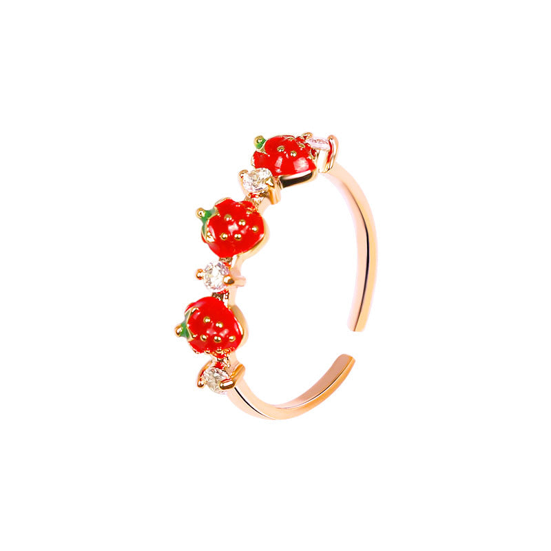 Wholesale Cute Red Strawberry Ring with Diamond