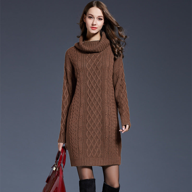 Wholesale Autumn and Winter Knitted Sweater Dress Long Turtleneck Sweater