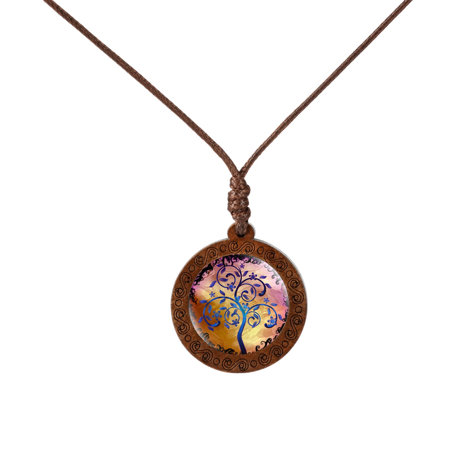 Wholesale Wood Tree of Life Time Gemstone Glass Pendant Necklace