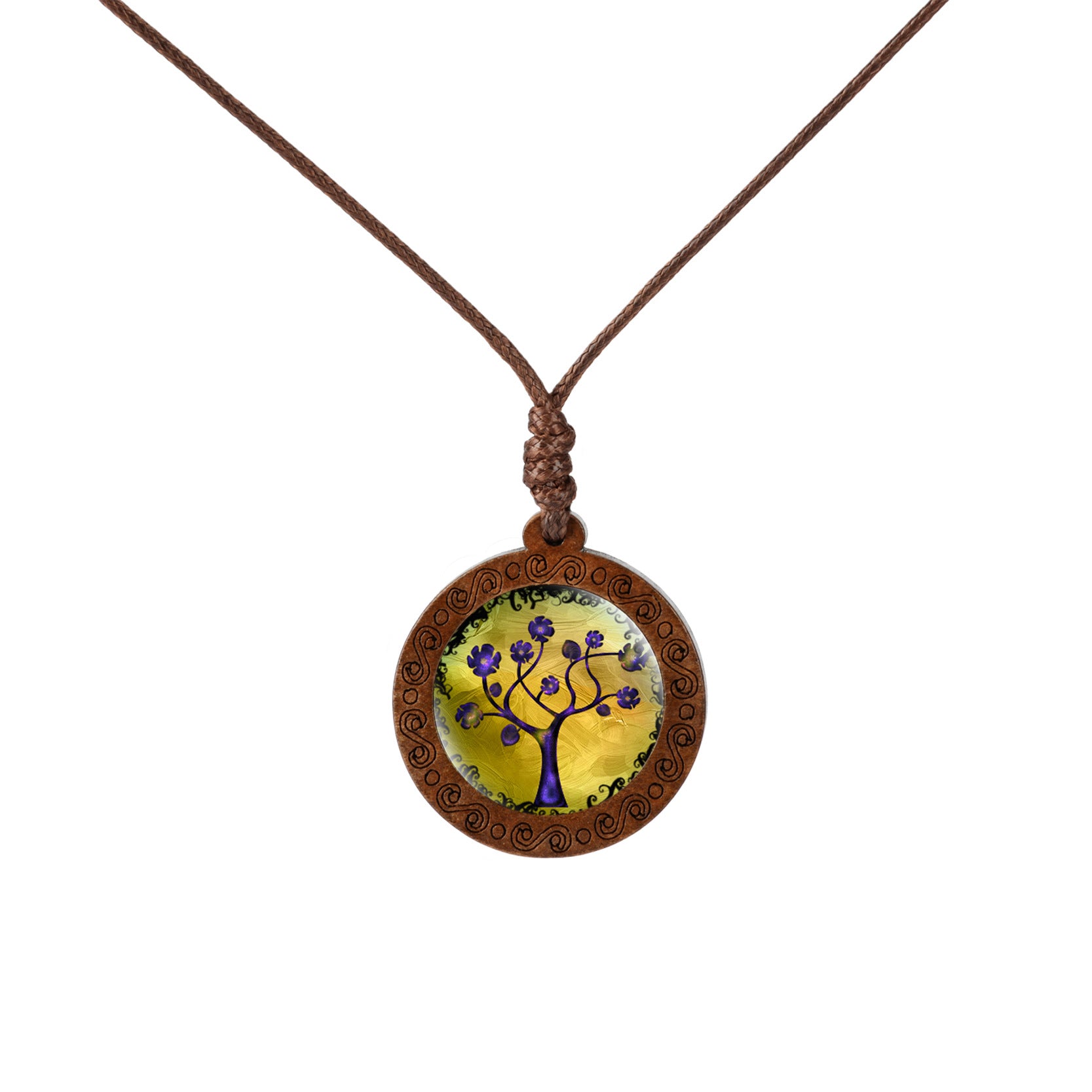 Wholesale Wood Tree of Life Time Gemstone Glass Pendant Necklace