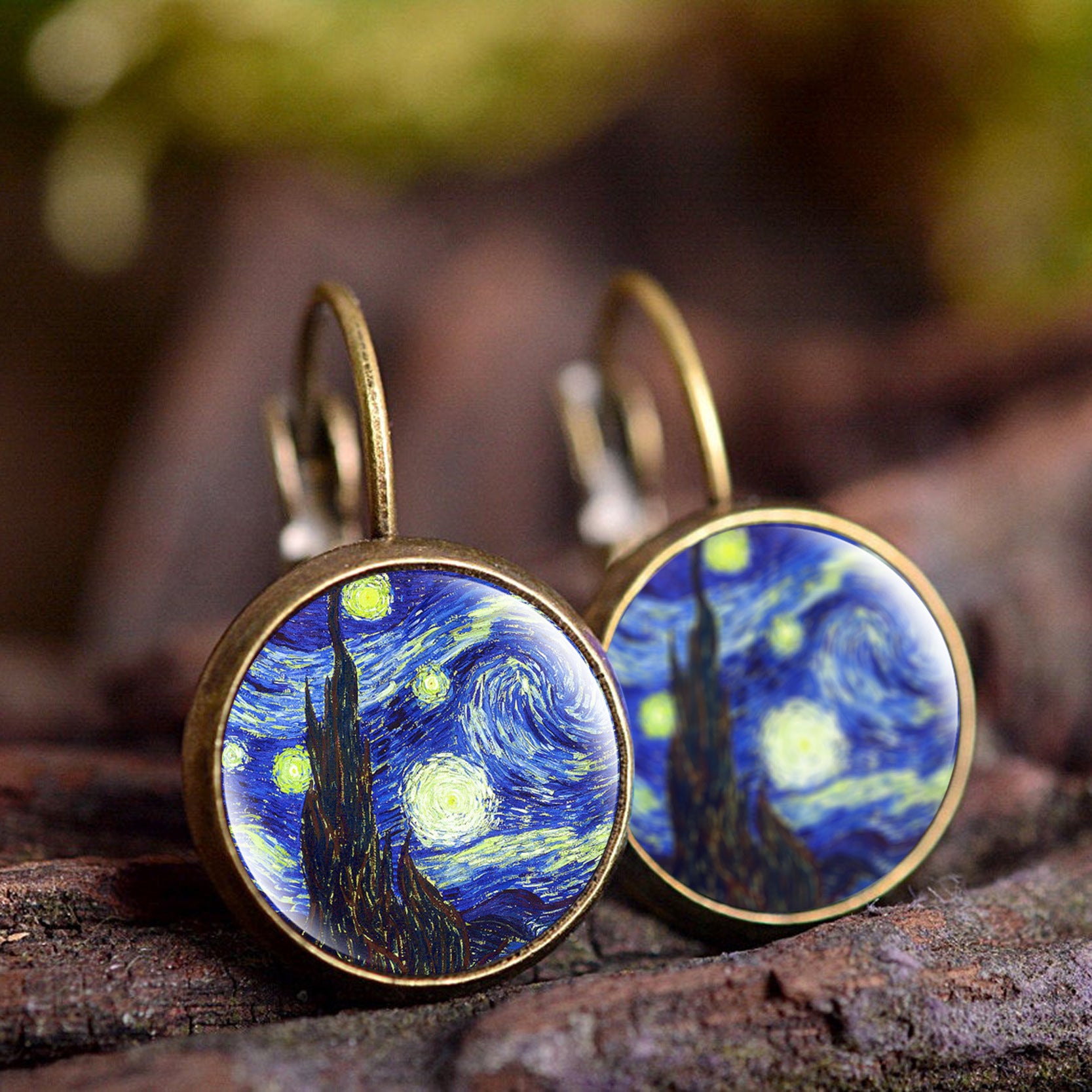 Wholesale wish Foreign Trade Explosions Hot Van Gogh's Painting Time Gem Earrings