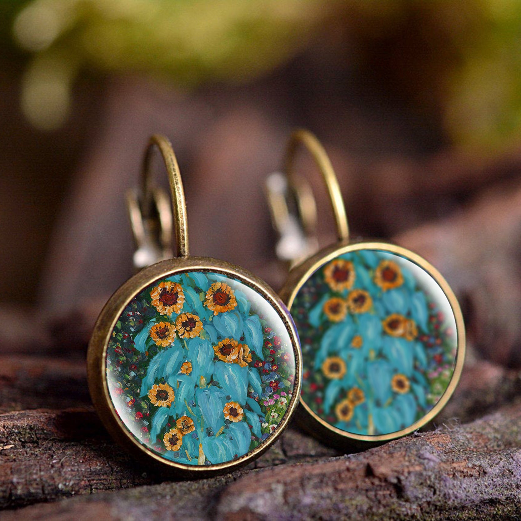 Wholesale wish Foreign Trade Explosions Hot Van Gogh's Painting Time Gem Earrings