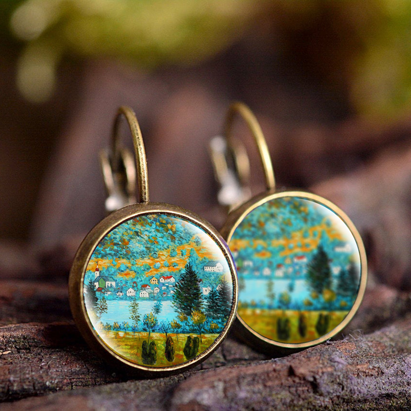 Wholesale wish Foreign Trade Explosions Hot Van Gogh's Painting Time Gem Earrings