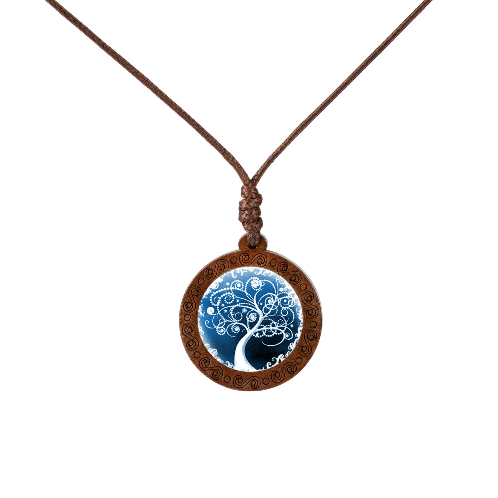 Wholesale Wood Tree of Life Time Gemstone Glass Pendant Necklace