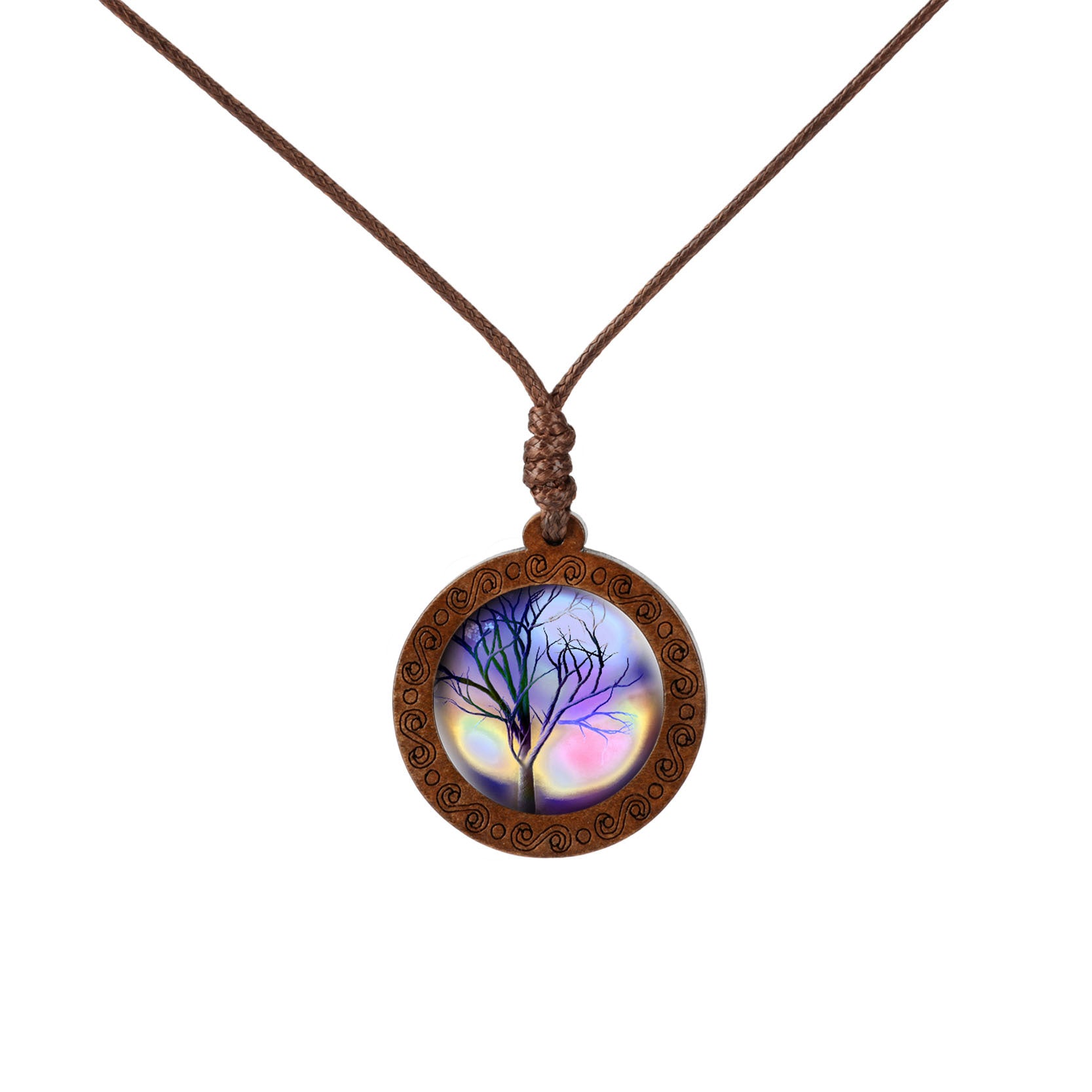 Wholesale Wood Tree of Life Time Gemstone Glass Pendant Necklace