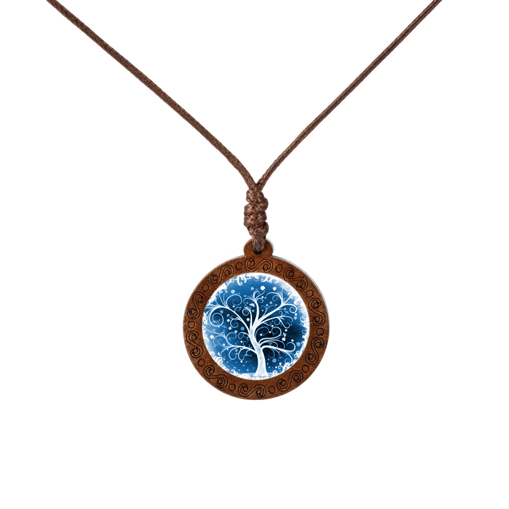 Wholesale Wood Tree of Life Time Gemstone Glass Pendant Necklace
