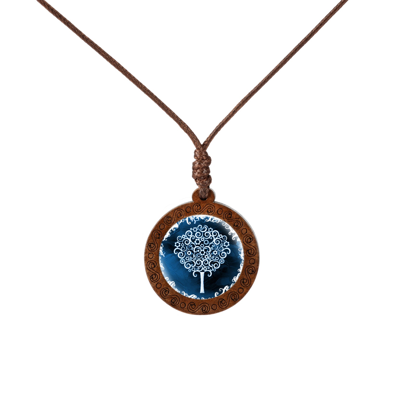 Wholesale Wood Tree of Life Time Gemstone Glass Pendant Necklace