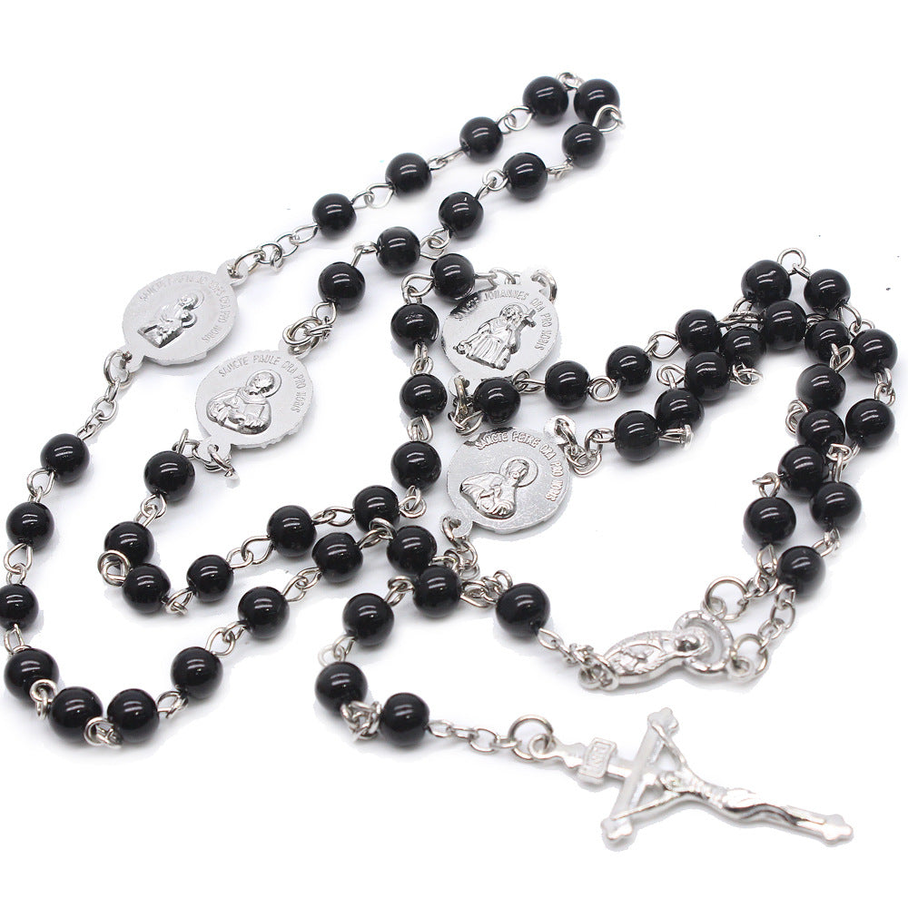 Wholesale Four Architectural Rosary Beads Glass Pearl Alloy Cross Necklaces