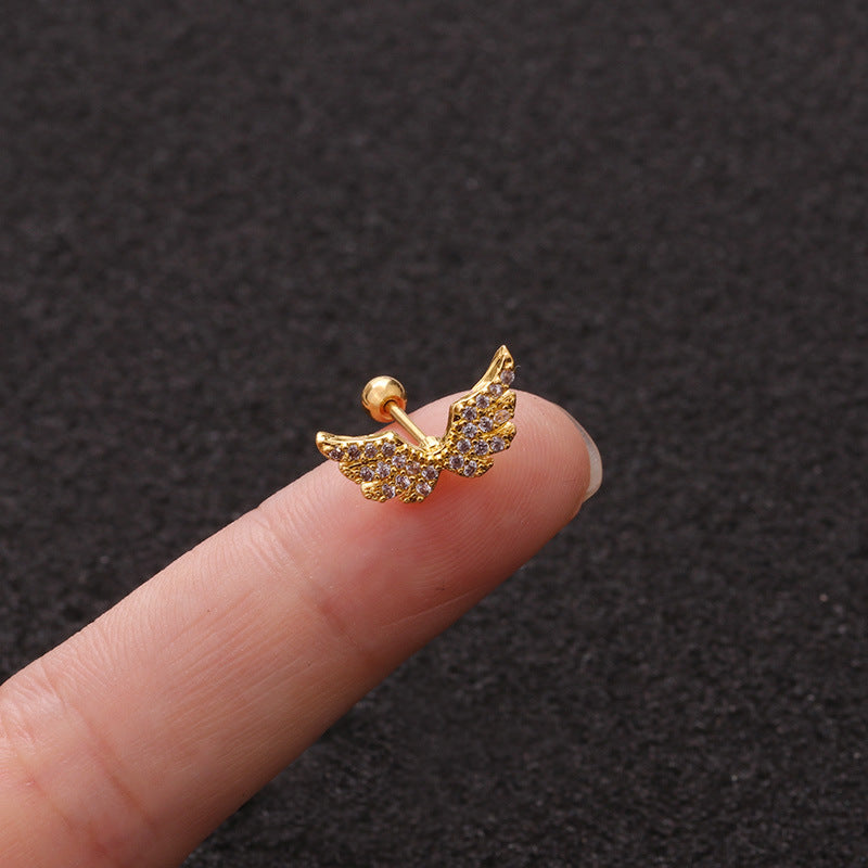 Wholesale Angel Wings Zircon Small Earrings Stainless Steel Screw Earrings
