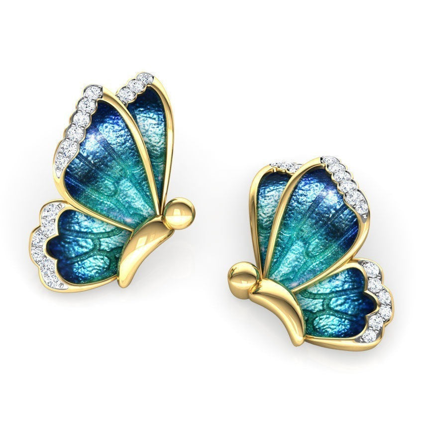 Wholesale Butterfly alloy oil drop earrings with diamond insect earrings