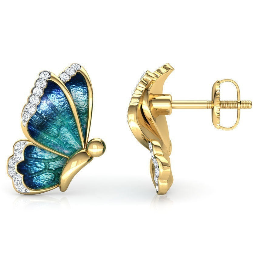Wholesale Butterfly alloy oil drop earrings with diamond insect earrings