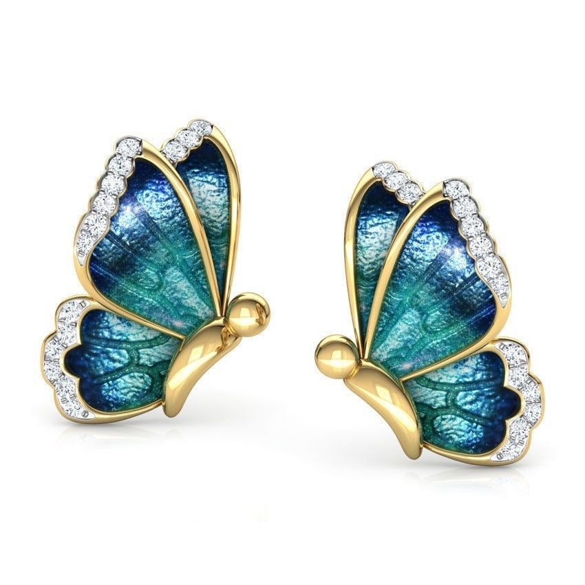 Wholesale Butterfly alloy oil drop earrings with diamond insect earrings
