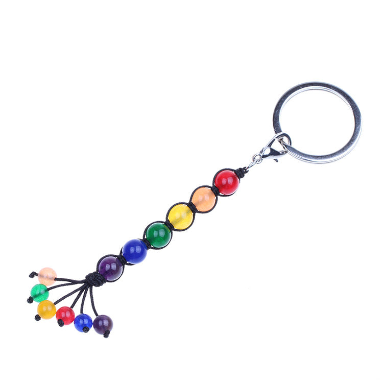 Wholesale Stone Six Color Braided Rainbow Metal Keychain