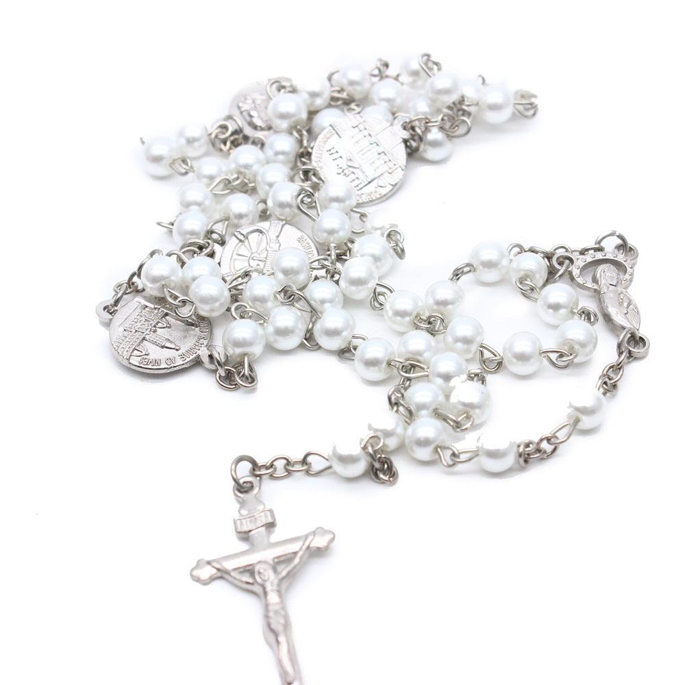 Wholesale Four Architectural Rosary Beads Glass Pearl Alloy Cross Necklaces