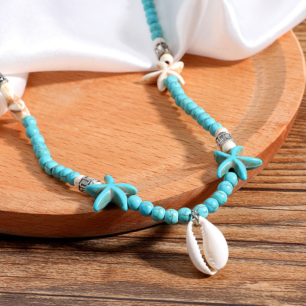 Wholesale Bohemian Handmade Turquoise Natural Shell Starfish Necklace
