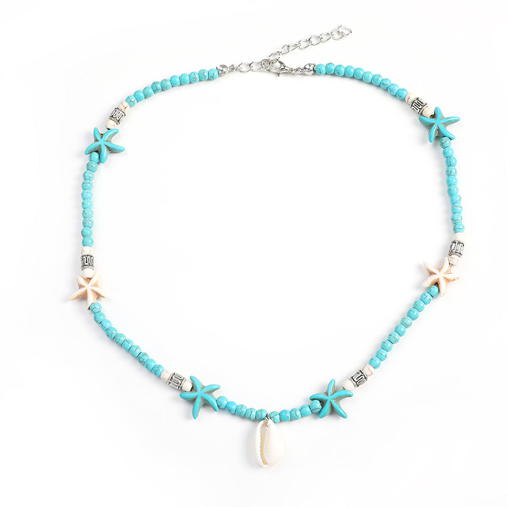 Wholesale Bohemian Handmade Turquoise Natural Shell Starfish Necklace
