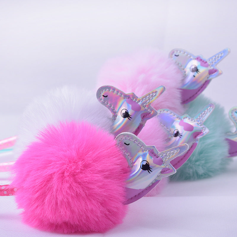 Wholesale Color Unicorn Fur Ball Pen PU Leather New Ballpoint Pen