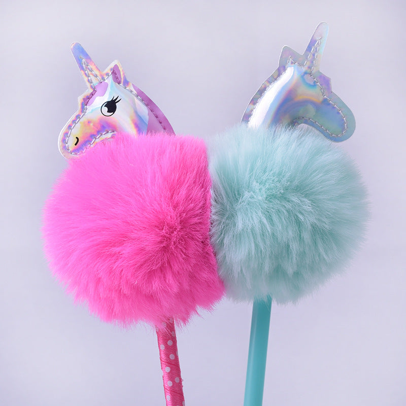 Wholesale Color Unicorn Fur Ball Pen PU Leather New Ballpoint Pen