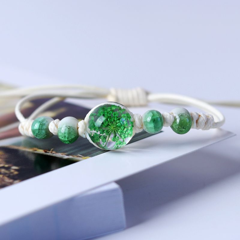 Espécimen de flores secas al por mayor Gypsophila Bola de vidrio brazalete de cerámica