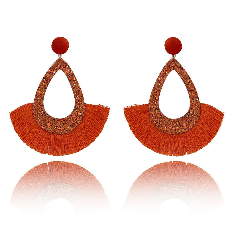 Wholesale Exaggerated Tassel Geometric Water Drop Hollow Diamond Earrings