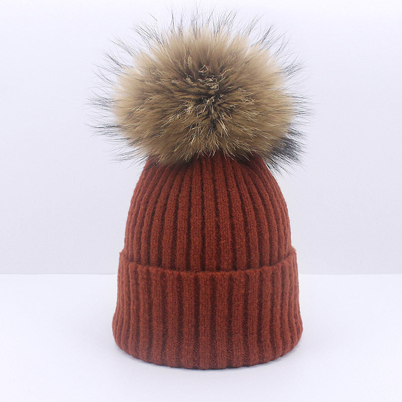 Wholesale Knitted Brimmed Wool Ball Warm Pullover Hat
