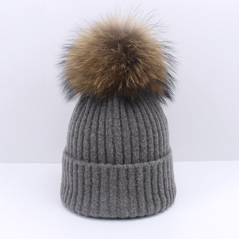 Wholesale Knitted Brimmed Wool Ball Warm Pullover Hat