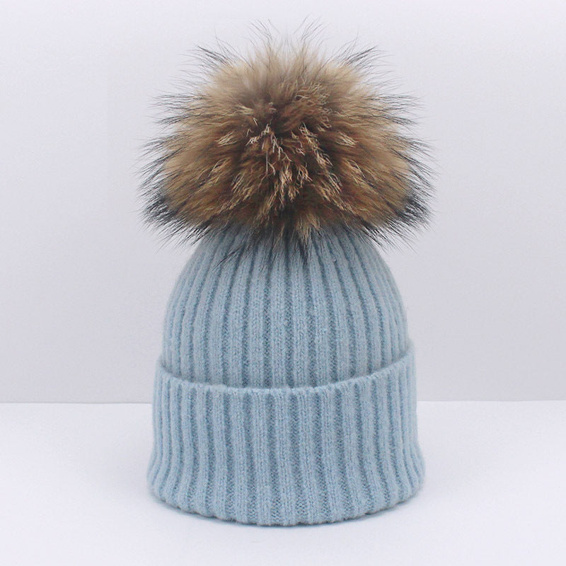 Wholesale Knitted Brimmed Wool Ball Warm Pullover Hat